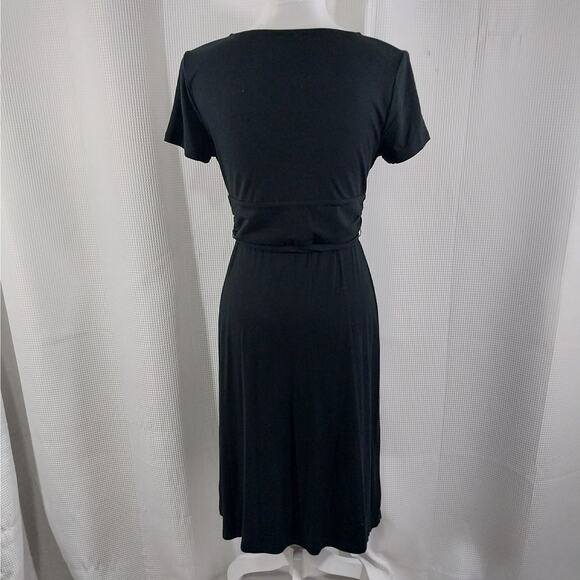 TALBOTS PETITES! BLACK JERSEY KNIT BELTED WAIST, CRISS-CROSS BODICE DRESS! SZ SP - Picture 6 of 11